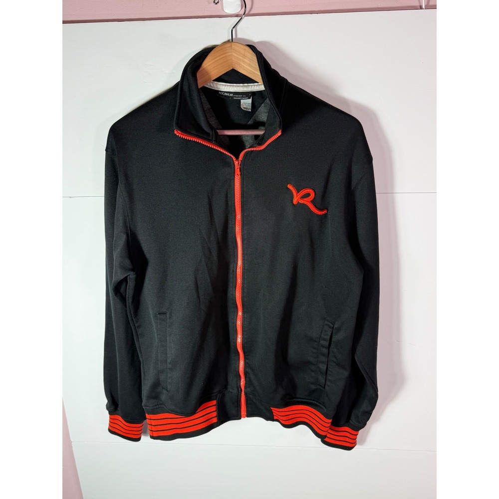 Rocawear Mens Track Jacket Black Red Full Zip Embroidered Logo Streetwear Medium